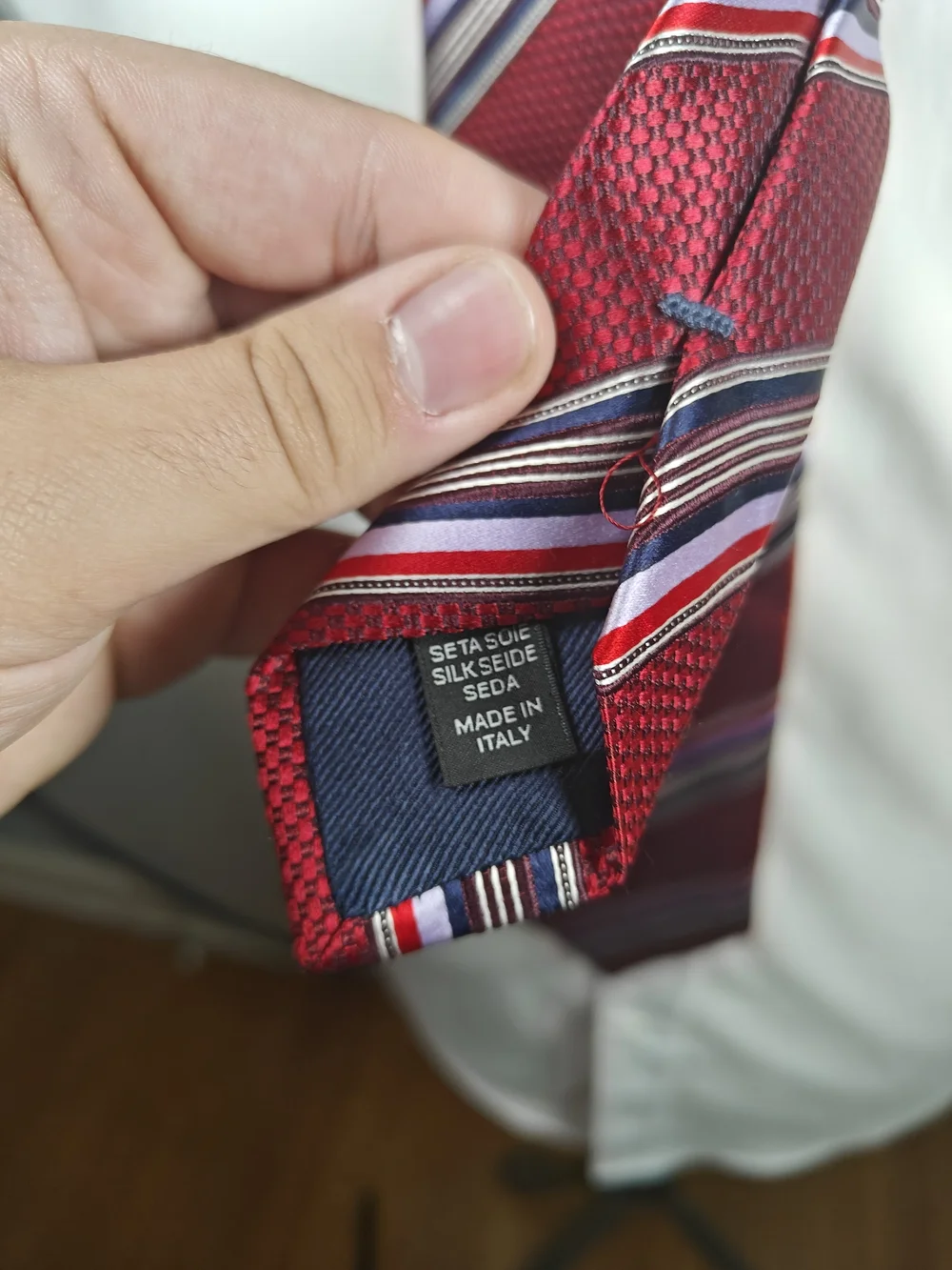 Ermenegildo Zegna Red Navy Striped 100% Silk Jacquard Necktie Made in Italy